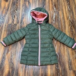Michael Kors 2T Girls Green Puffer Coat Jacket Pink Hooded Winter Outerwear‎